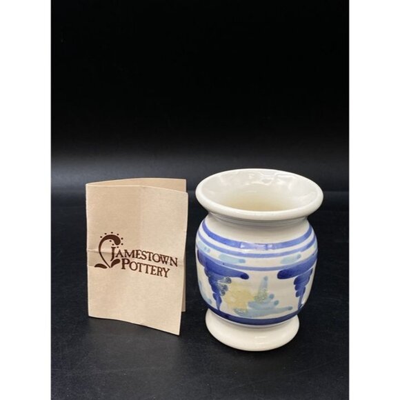 Jamestown Pottery Pot Signed Blue Grey Vase Candle Votive Holder - Picture 11 of 12